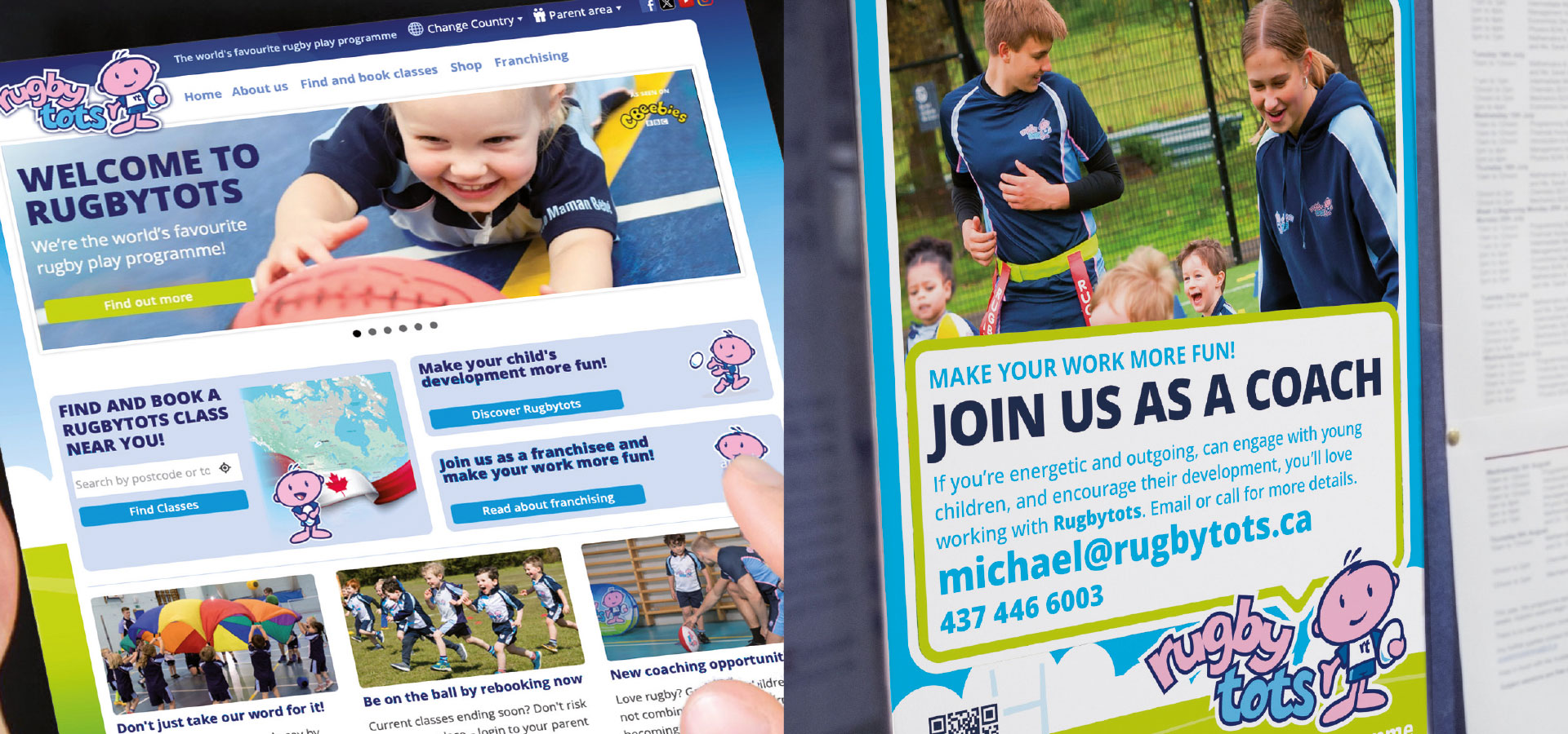 Rugbytots website and recruitment poster.