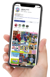 Rugbytots' Instagram social media posts on a smartphone.